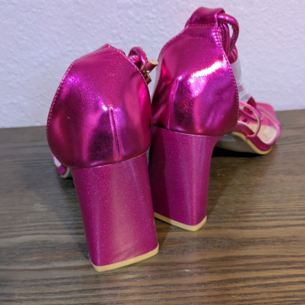 NWOB NY&C Metallic Pink Lace Up Wrap Around Block Heel Size 10 - Picture 4 of 7